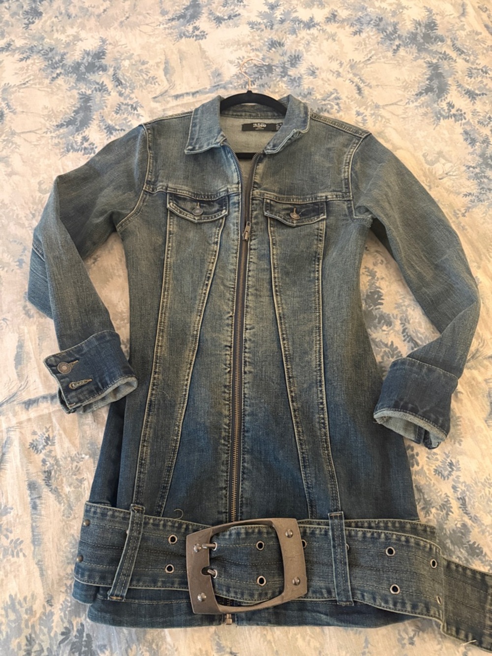 Jaded London Blue Denim Longline Jacket with Studded Waist